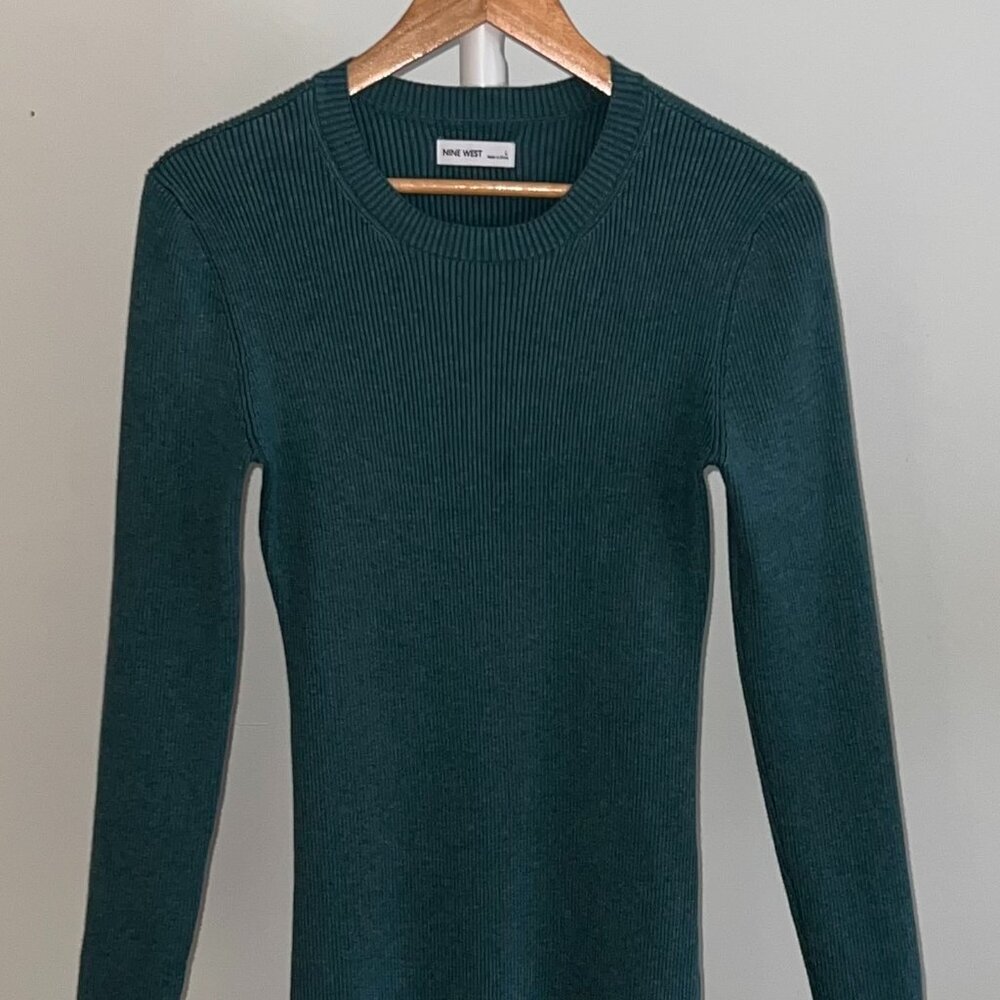 Teal Midi Ribbed Sweater Dress – Long Sleeve